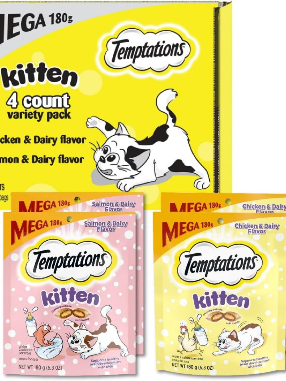 Temptations Kitten Treats Crunchy and Soft Variety Pack, 6.3 oz x 4 NEW